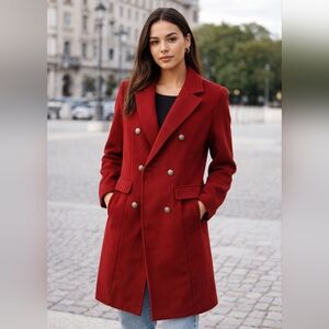 Elegant Red Double-Breasted Women's Coat
